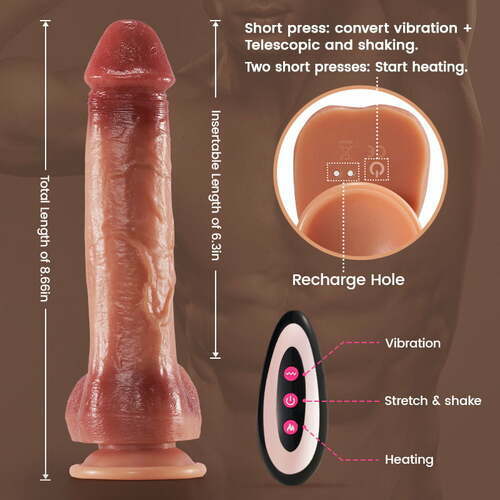 Futurlio - 9 Vibrating 3 Thrusting & Swing Intelligent Heating Realistic Dildo Vibrator 6.3 Inch