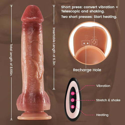 Futurlio - 9 Vibrating 3 Thrusting & Swing Intelligent Heating Realistic Dildo Vibrator 6.3 Inch